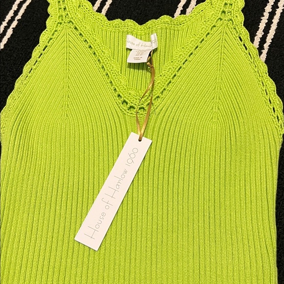 House of Harlow 1960 Lime Green Ribbed Knit Crochet Trim Tank Top - Picture 3 of 5